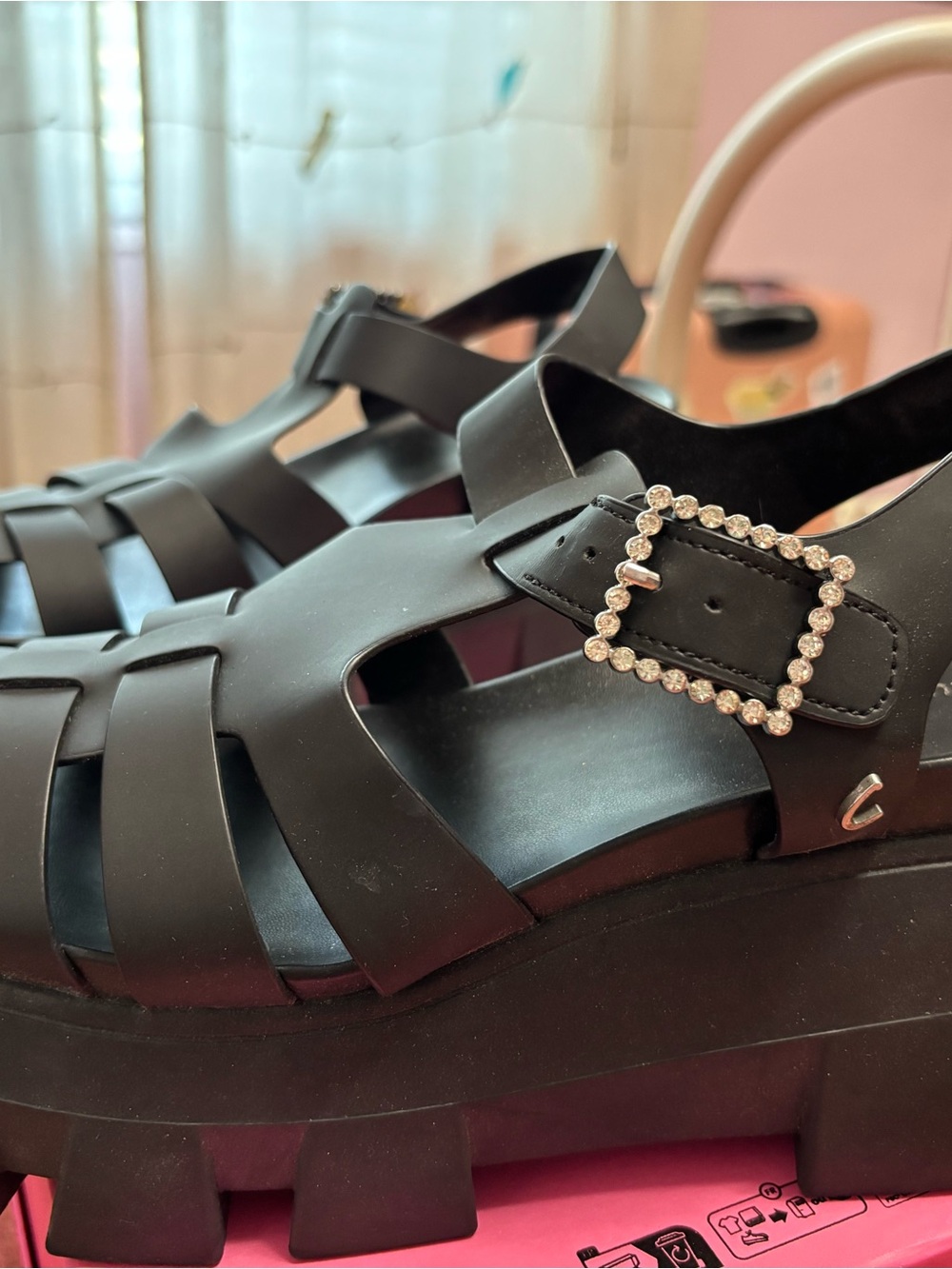 Circus by Sam Edelman Black Chunky Platform Sandal with Rhinestone Buckle